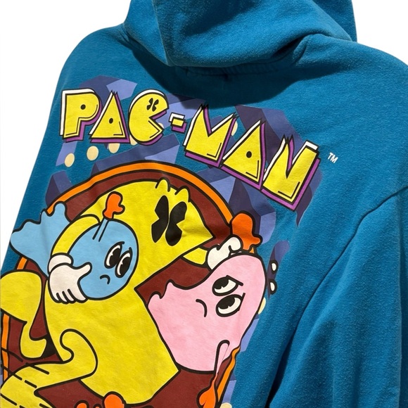 PAC-MAN Vintage Inspired Blue Hoodie Sweatshirt 80s Retro Size Small - Picture 5 of 9